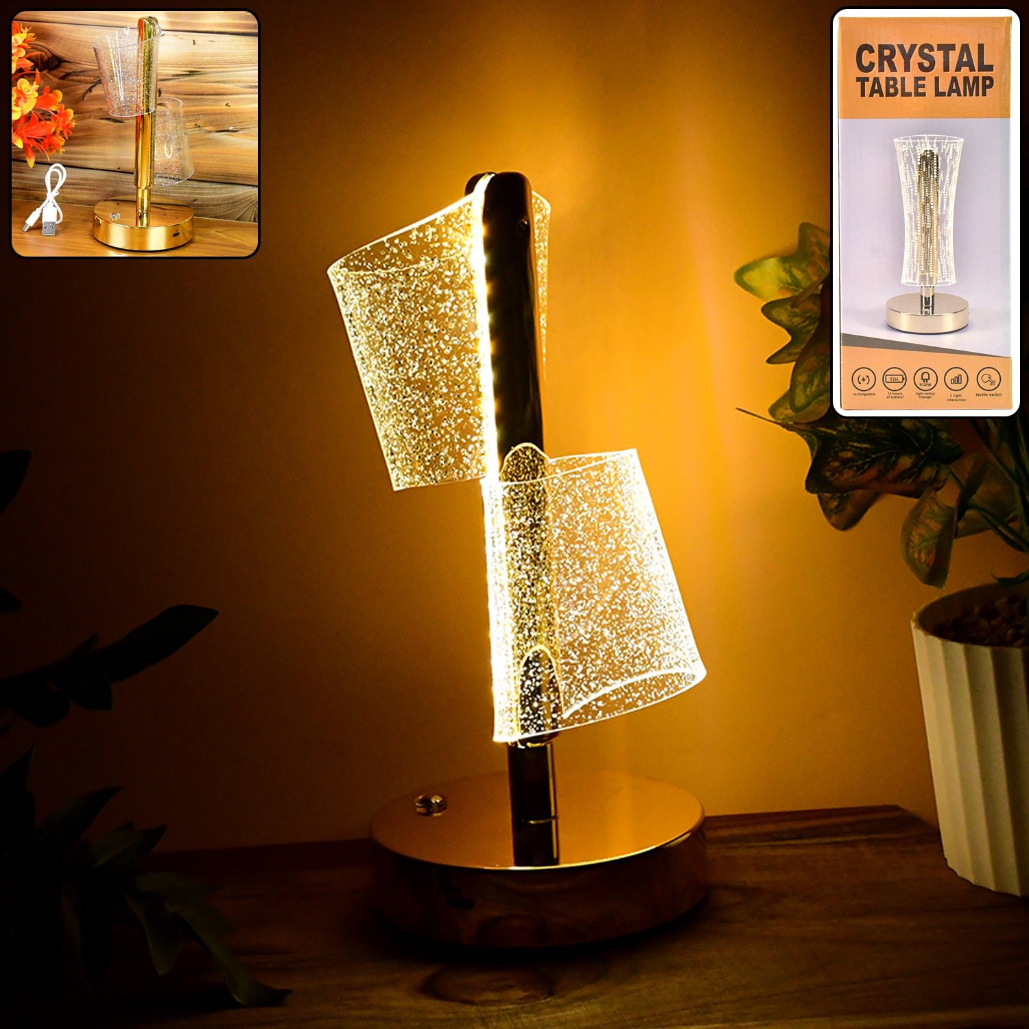 Crystal Table LED Lamp - Twin Shade