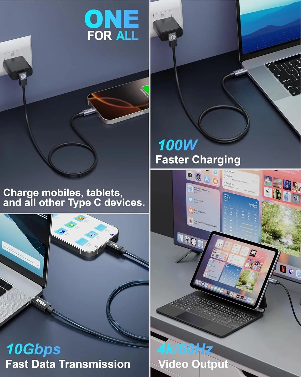 L-Shape 100W USB-C Fast Charging Cable view 2