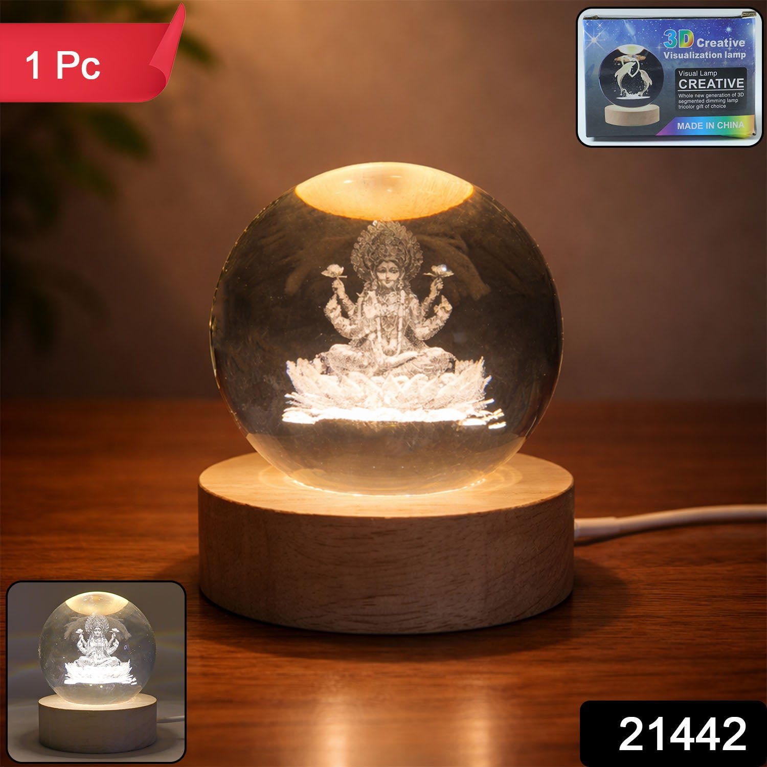 3D Crystal Laxmiji Idol Lamp view 2