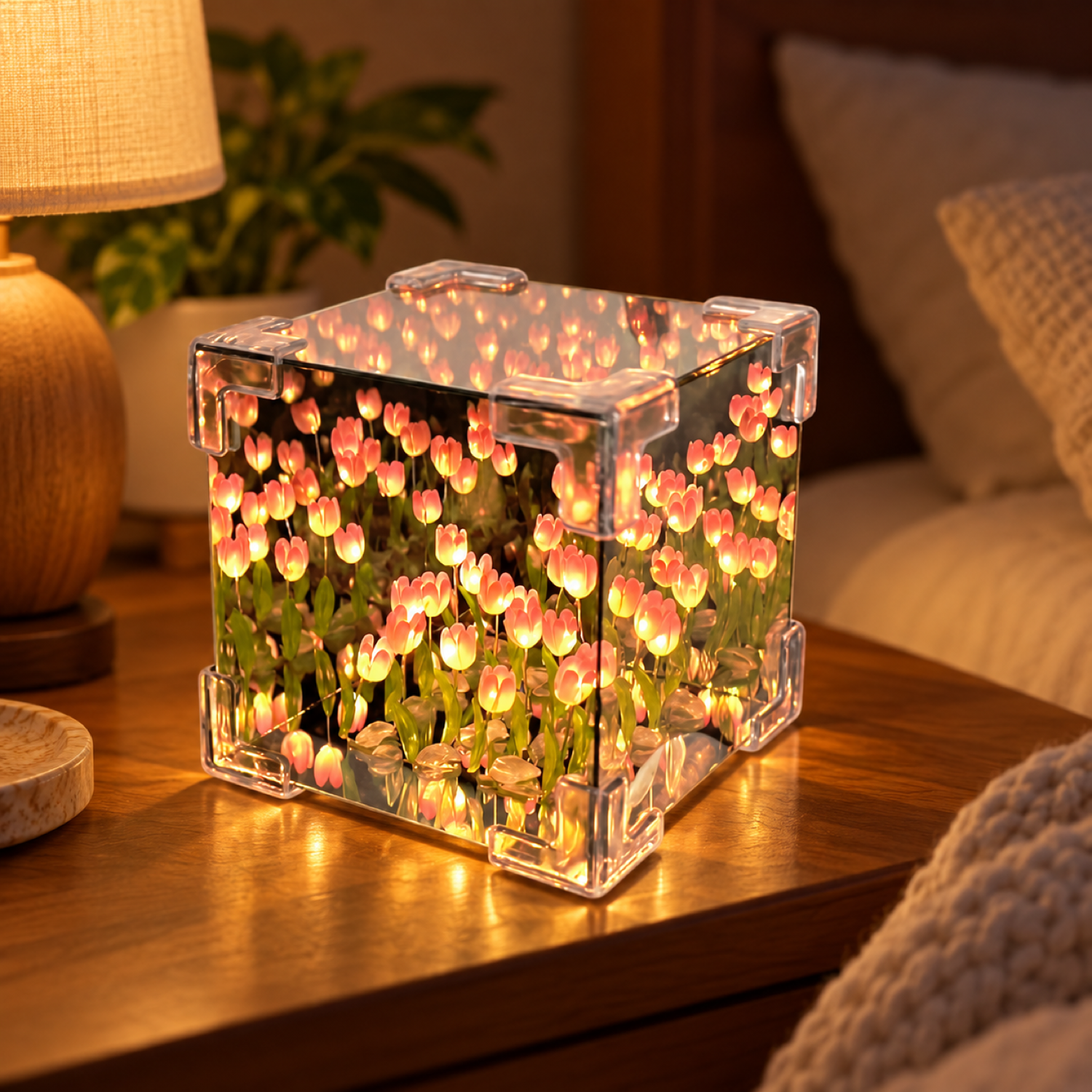 Cube Tulip Flower Night Lamp Set